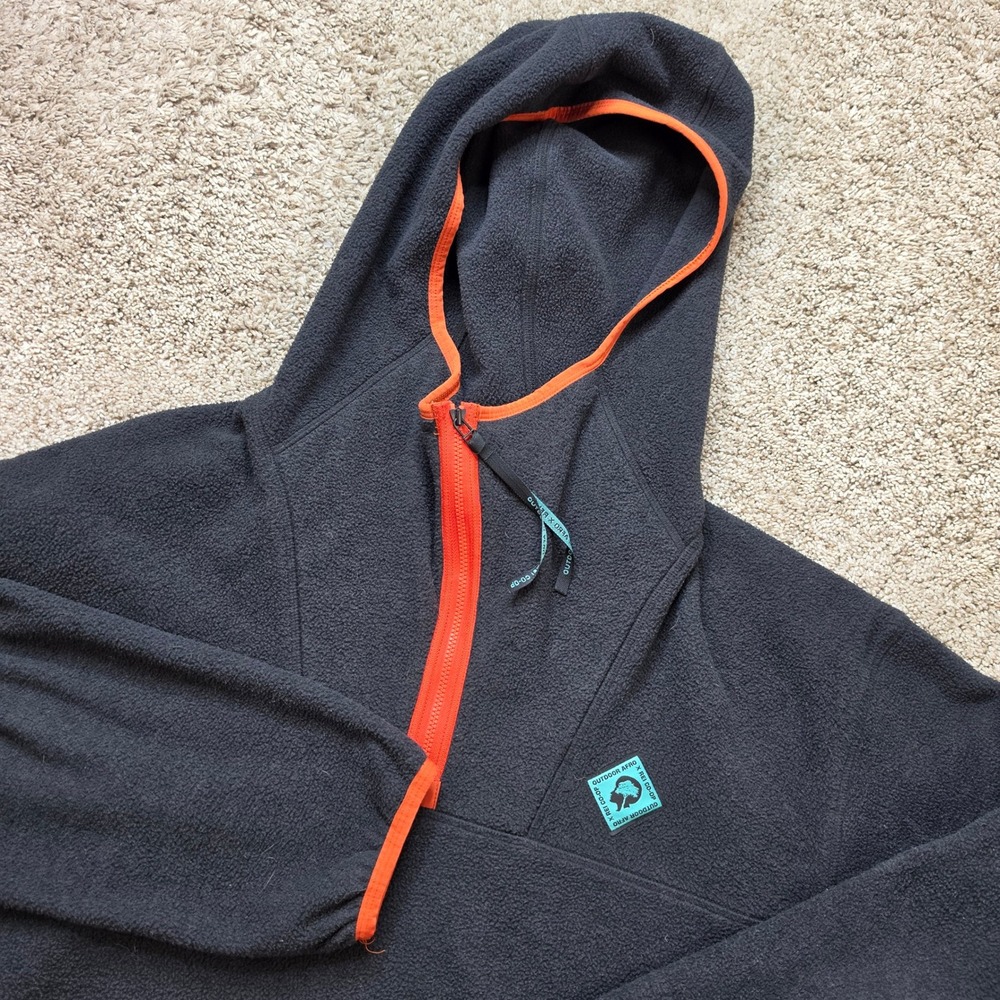 REI Co-op Outdoor Afro Mens Large Fleece Hoodie Black Orange Gorpcore 1/4 Zip